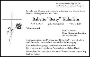 Anzeige von Babette Kühnlein von MGO