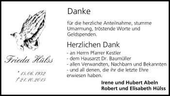 Anzeige von Frieda Hülss von MGO