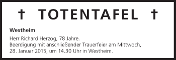 Anzeige von Totentafel vom 27.01.2015 von MGO