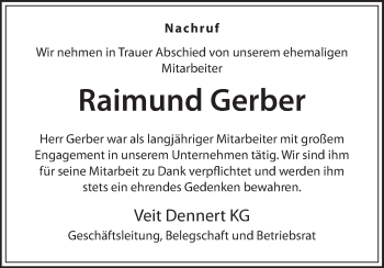 Anzeige von Raimund Gerber von MGO