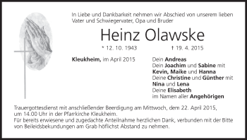 Anzeige von Heinz Olawske von MGO