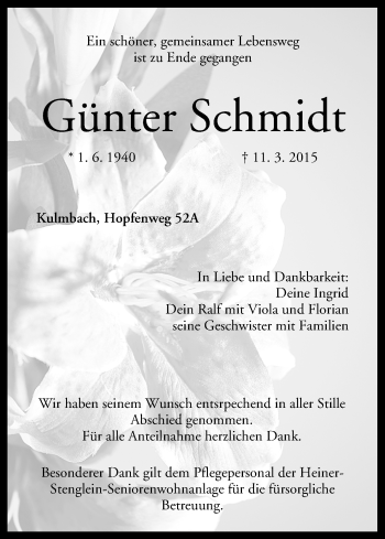 Anzeige von Günter Schmidt von MGO