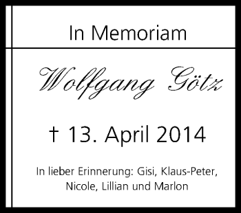 Anzeige von Wolfgang Götz von MGO