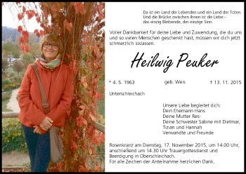 Anzeige von Heilwig Peuker von MGO