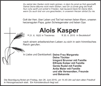 Anzeige von Alois Kasper von MGO