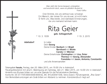 Anzeige von Rita Geier von MGO