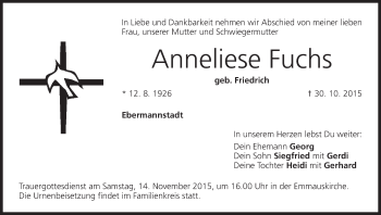 Anzeige von Anneliese Fuchs von MGO