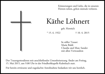Anzeige von Käthe Löhnert von MGO