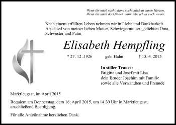 Anzeige von Elisabeth Hempfling von MGO