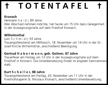 Anzeige von Totentafel vom 17.11.2015 von MGO
