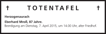 Anzeige von Totentafel 04.04.2015 von MGO