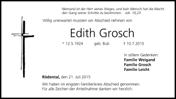 Anzeige von Edith Grosch von Mediengruppe Oberfranken