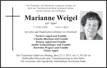 Anzeige von Marianne Weigel von MGO
