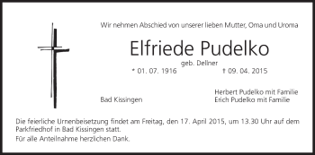 Anzeige von Elfriede Pudelko von MGO