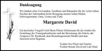 Anzeige von Margarete David von MGO