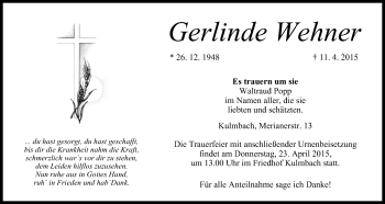 Anzeige von Gerlinde Wehner von MGO