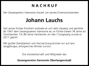 Anzeige von Johann Lauchs von MGO