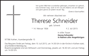 Anzeige von Therese Schneider von MGO