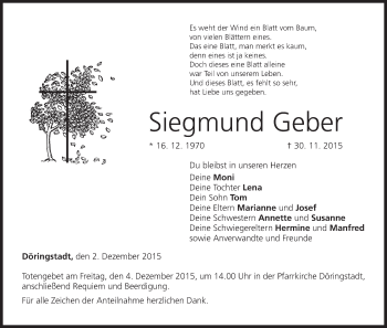 Anzeige von Siegmund Geber von MGO