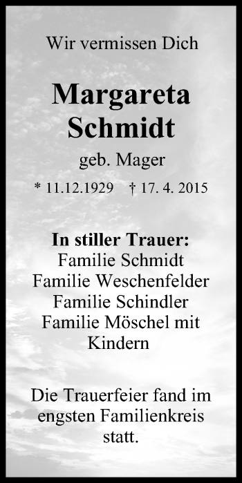 Anzeige von Margareta Schmidt von MGO