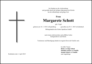 Anzeige von Margarete Schott von MGO