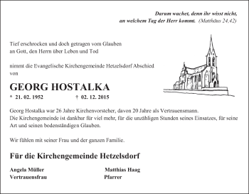 Anzeige von Georg Hostalka von MGO