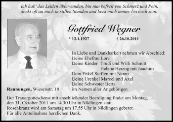 Anzeige von Gottfried Wegner von MGO