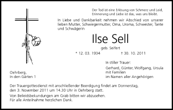 Anzeige von Ilse Sell von MGO