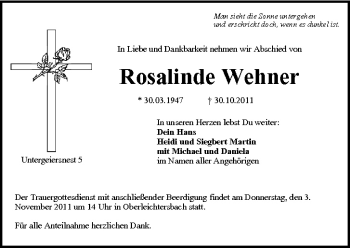 Anzeige von Rosalinde Wehner von MGO