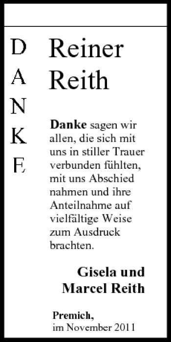 Anzeige von Reiner Reith von MGO