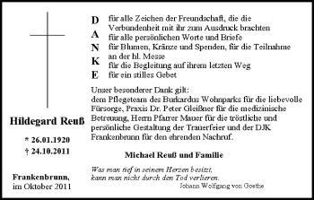 Anzeige von Hildegard Reuß von MGO