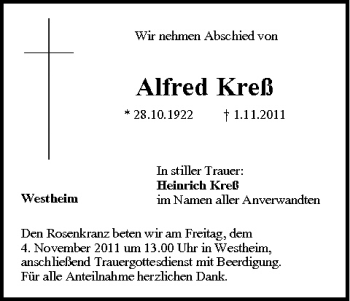 Anzeige von Alfred Kreß von MGO