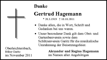 Anzeige von Gertrud Hagemann von MGO