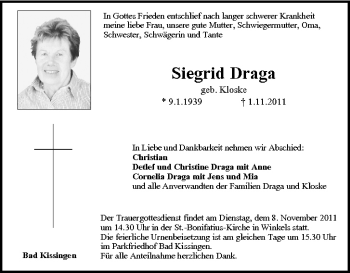 Anzeige von Siegrid Draga von MGO