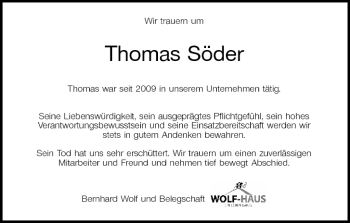 Anzeige von Thomas Söder von MGO