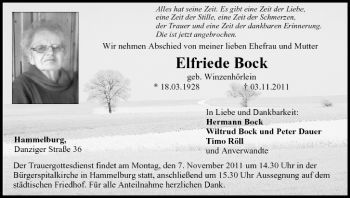 Anzeige von Elfriede Bock von MGO