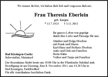 Anzeige von Theresia Eberlein von MGO