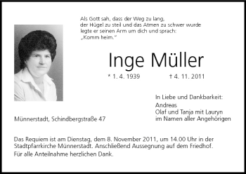 Anzeige von Inge Müller von MGO
