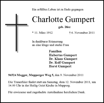 Anzeige von Charlotte Gumpert von MGO