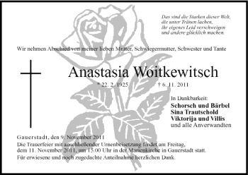 Anzeige von Anastasia Woitkewitsch von MGO