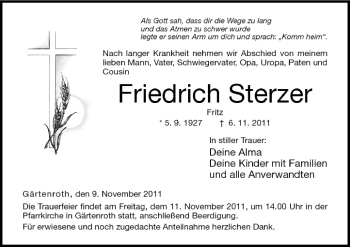Anzeige von Friedrich Sterzer von MGO
