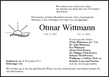 Anzeige von Otmar Wittmann von MGO