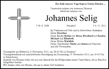 Anzeige von Johannes Selig von MGO