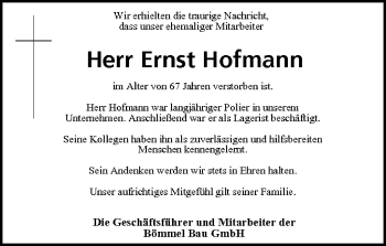 Anzeige von Ernst Hofmann von MGO