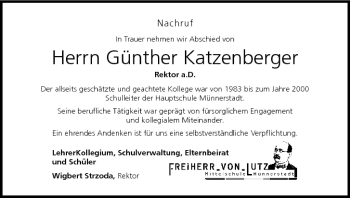 Anzeige von Günther Katzenberger von MGO