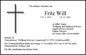 Anzeige von Fritz Will von MGO