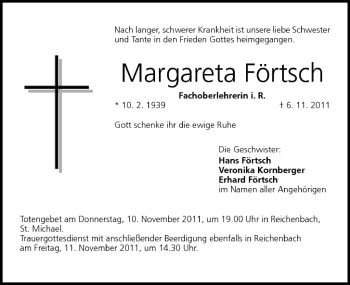 Anzeige von Margareta Förtsch von MGO