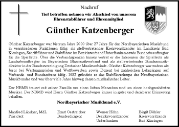 Anzeige von Günther Katzenberger von MGO