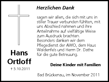 Anzeige von Hans Ortloff von MGO