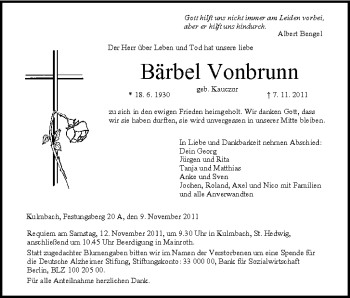 Anzeige von Bärbel Vonbrunn von MGO